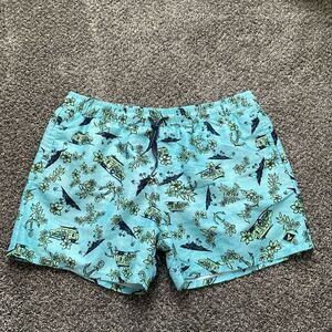 Men's Pull On Blue/green Surf Themed Swim Trunks/board Shorts Beach‎ Vacation XL